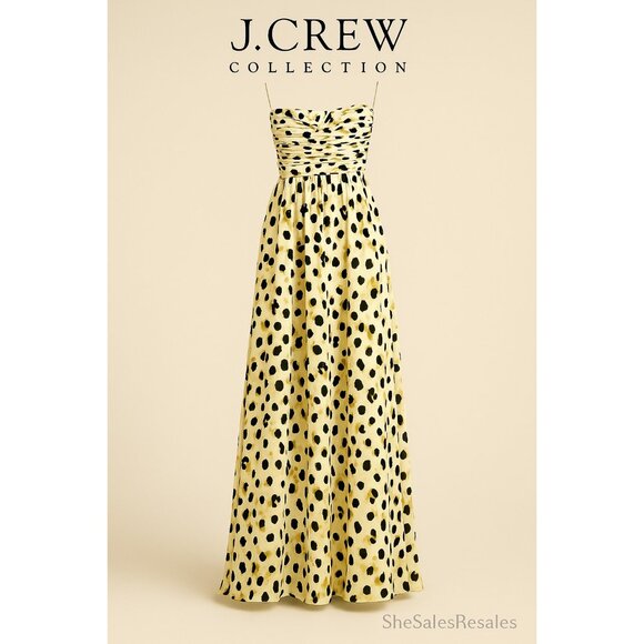 J.Crew Collection Ruched Maxi Dress in Luster Georgette Plus 22W | Yellow Floral - Picture 1 of 5
